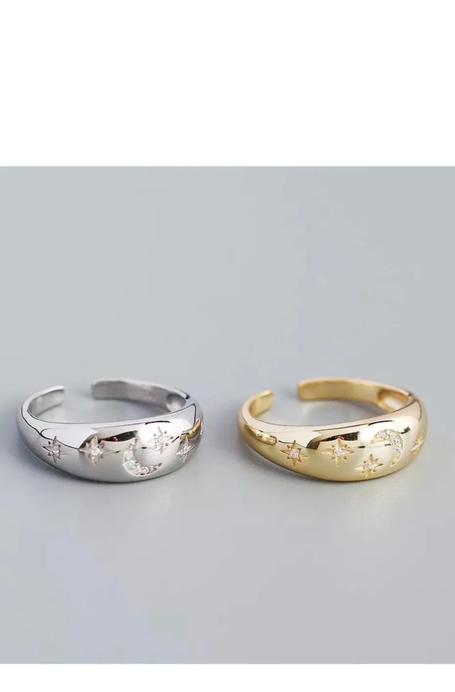 ANILLO DE PLATA LUNA Y ESTRELLAS