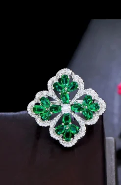 ANILLO FLOR JOYA VERDE ESMERALDA