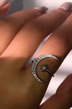 ANILLO LUNA Y ESTRELLA PLATA