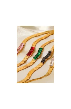 COLLAR CADENA SERPIENTE CRISTALES VERDES