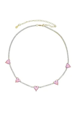 COLLAR CORAZONES ROSAS