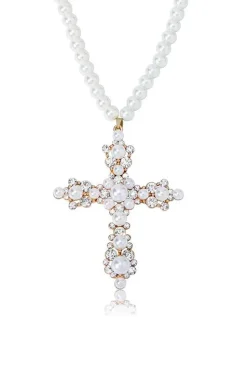 COLLAR CRUZ PERLAS Y CRISTALES