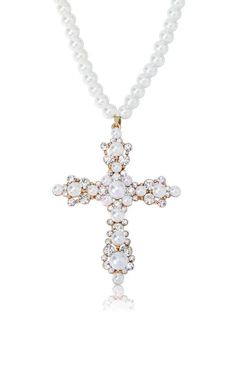 COLLAR CRUZ PERLAS Y CRISTALES