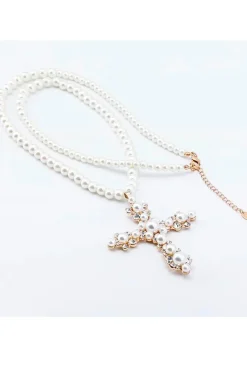 COLLAR CRUZ PERLAS Y CRISTALES