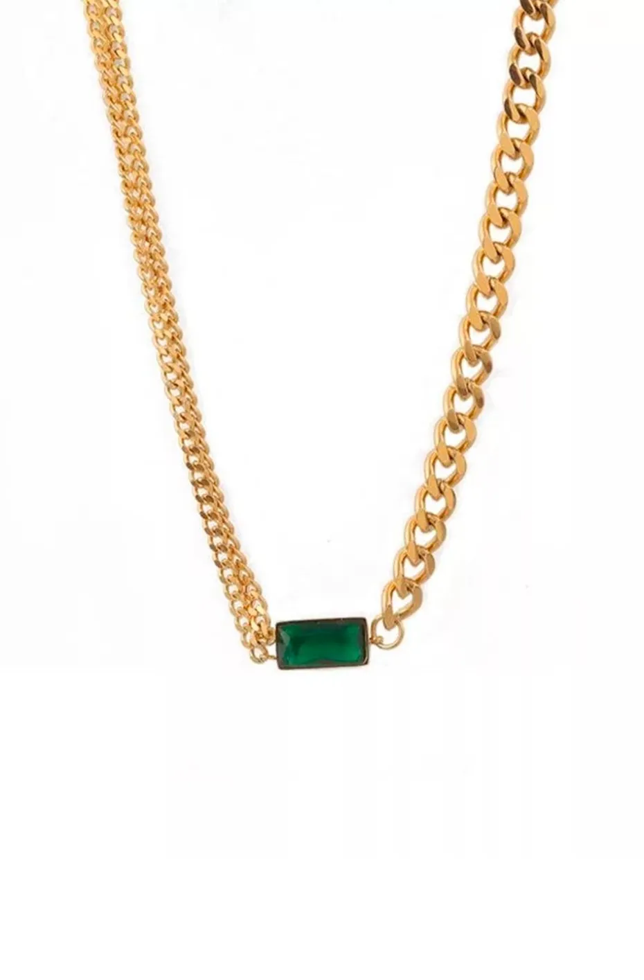 COLLAR DOBLE CADENAS Y ESMERALDA