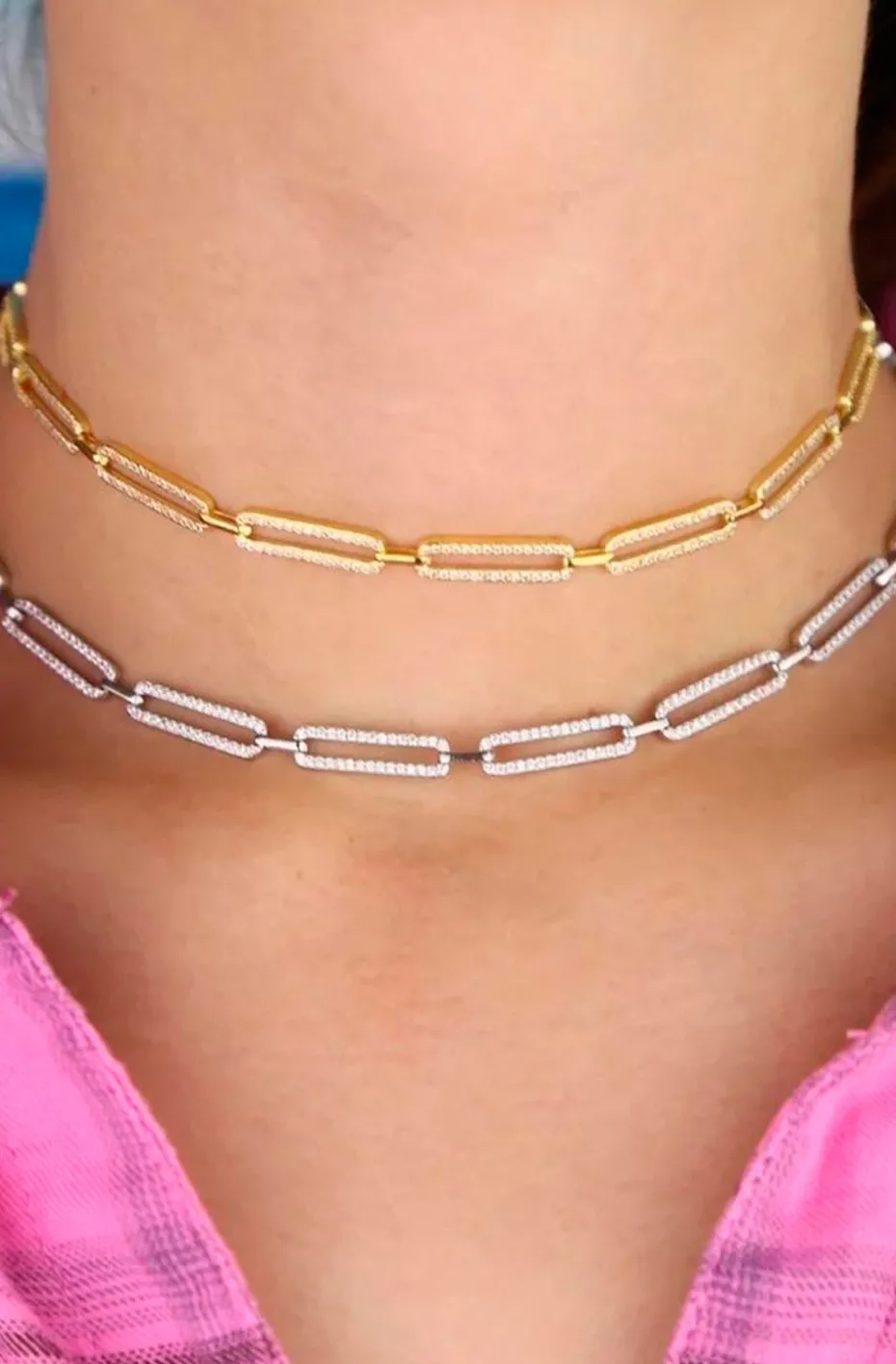 COLLAR ESLABONES CIRCONITAS COLOR PLATA