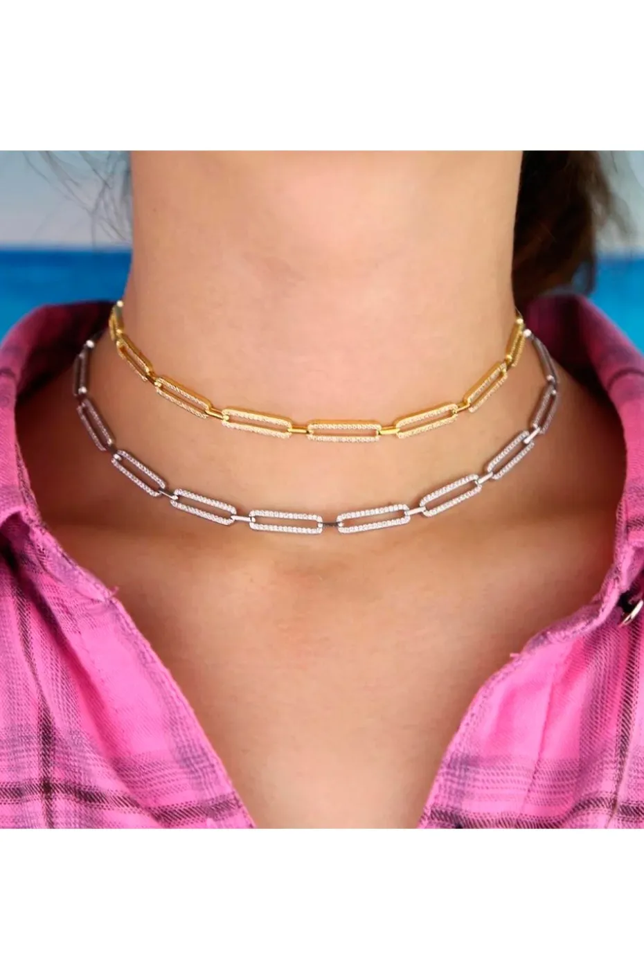 COLLAR ESLABONES CIRCONITAS COLOR PLATA