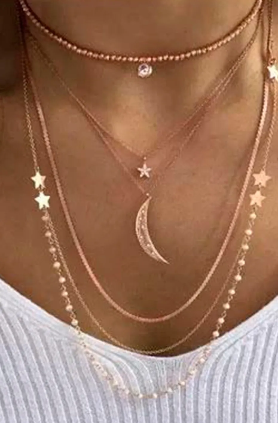 COLLAR LUNA, ESTRELLAS Y CADENAS