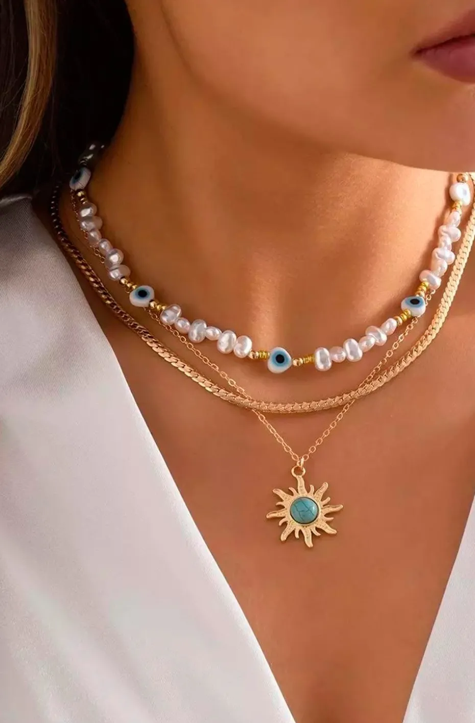 COLLAR MULTI LUCKY EYES WITH PEARLS