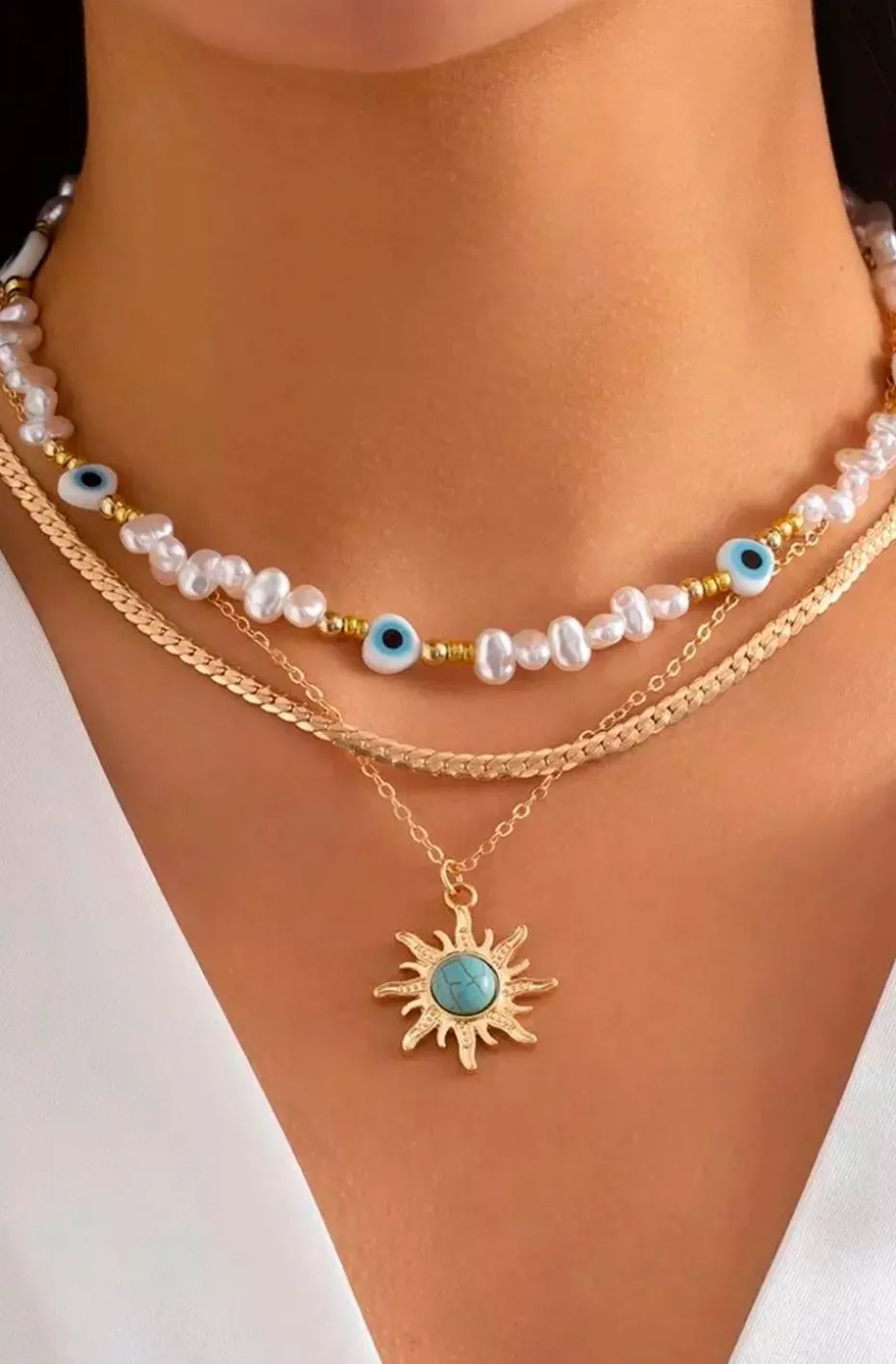 COLLAR MULTI LUCKY EYES WITH PEARLS