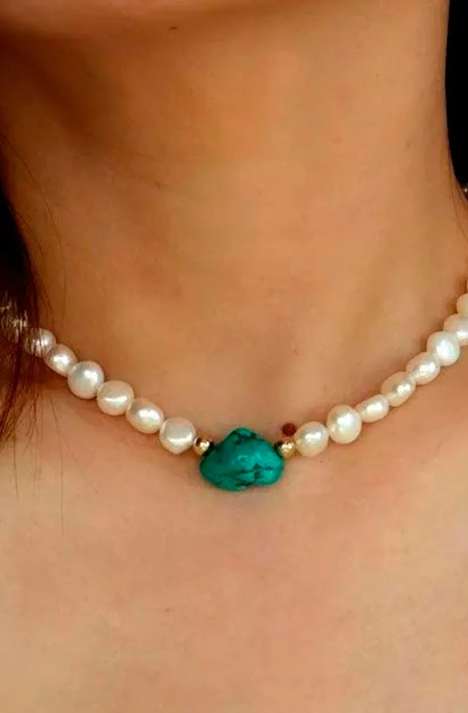 COLLAR PERLAS DE AGUA Y TURQUESA