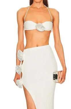 CONJUNTO TOP Y FALDA FLORES CON CRISTALES