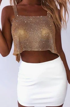 CROP TOP CRISTALES DORADO