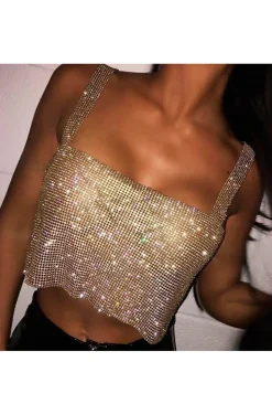 CROP TOP CRISTALES DORADO