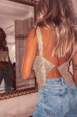 CROP TOP CRISTALES DORADO