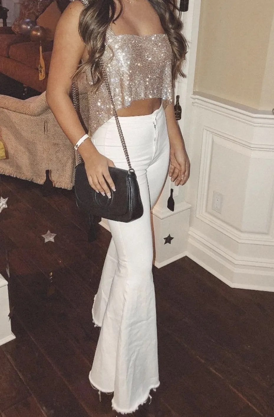 CROP TOP CRISTALES DORADO