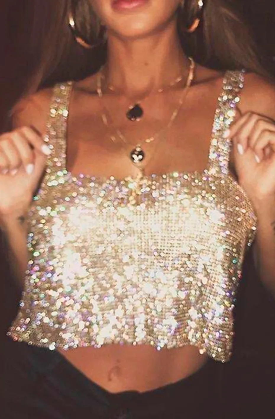 CROP TOP CRISTALES DORADO