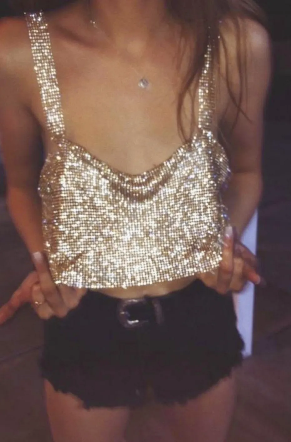 CROP TOP CRISTALES DORADO