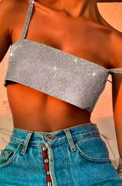 CROP TOP DE CRISTALES EN COLOR PLATA