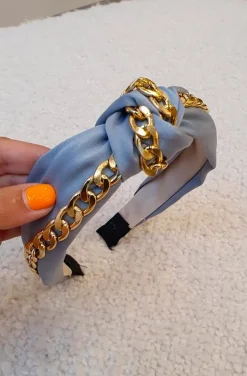 DIADEMA AZUL CON CADENA DORADA
