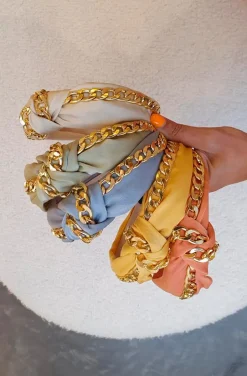 DIADEMA MOSTAZA CON CADENA DORADA
