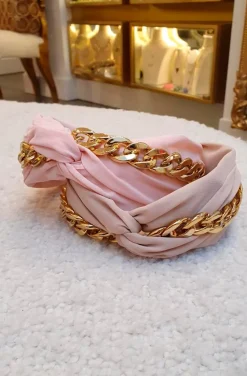 DIADEMA TURBANTE ROSA PASTEL CON CADENA