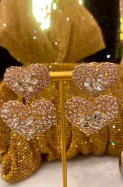 PENDIENTES CORAZONES CHAMPAGNE