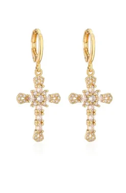 PENDIENTES CRUZ CIRCONITAS NATURAL