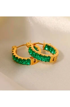 PENDIENTES DE ARO BAGUETTE VERDE ESMERALDA