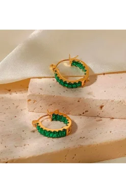 PENDIENTES DE ARO BAGUETTE VERDE ESMERALDA