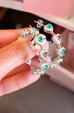 PENDIENTES DE ARO CON CORAZONES BICOLOR