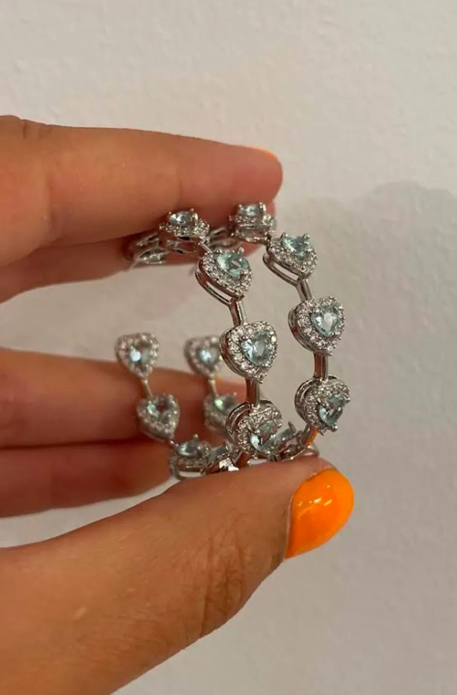 PENDIENTES DE ARO CORAZONES AGUA MARINA