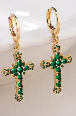 PENDIENTES DE CRUZ EMERALD