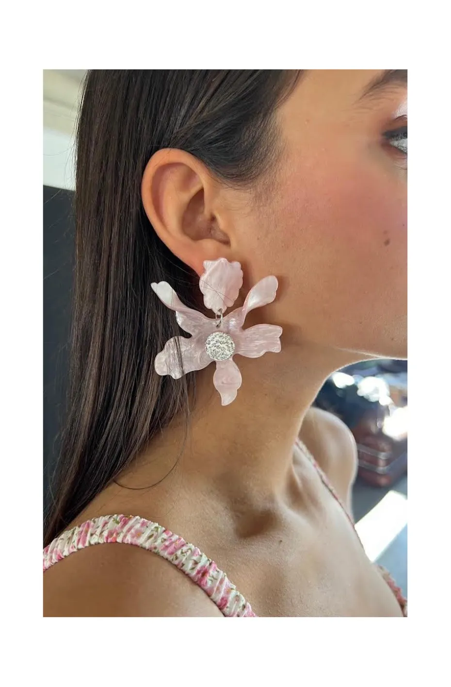 PENDIENTES DE FLOR NACAR ROSA