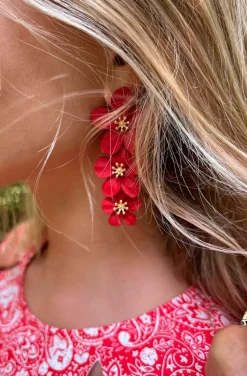 PENDIENTES DE TRES FLORES ROJO