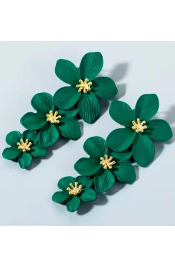 PENDIENTES DE TRES FLORES VERDE