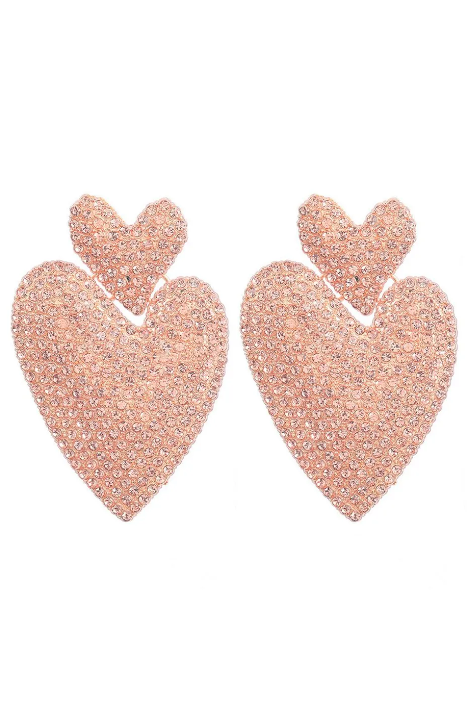 PENDIENTES DOS CORAZONES ROSA DORADO