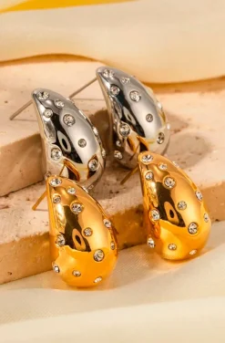 PENDIENTES DROP DORADA CON STRASS