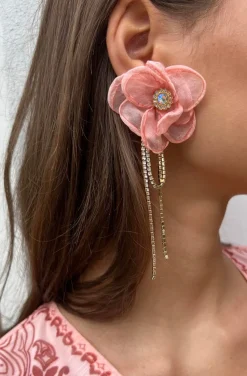 PENDIENTES FLOR CORAL CON BRILLANTITOS