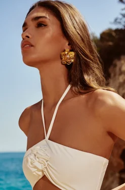 PENDIENTES FLOR DORADA CON PERLA