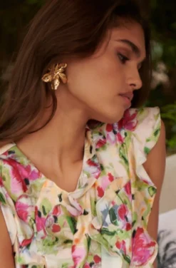 PENDIENTES FLOR TROPICAL DORADO