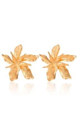 PENDIENTES FLOR TROPICAL DORADO