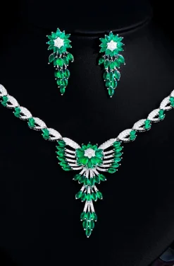 PENDIENTES FLOR Y LAGRIMAS VERDE ESMERALDA