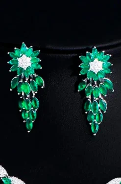 PENDIENTES FLOR Y LAGRIMAS VERDE ESMERALDA