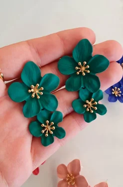 PENDIENTES FLORES VERDE OSCURO