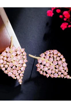PENDIENTES HOJAS CIRCONITAS ROSAS
