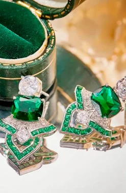 PENDIENTES JOYA ESMERALDA Y CIRCONITAS