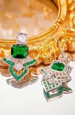 PENDIENTES JOYA ESMERALDA Y CIRCONITAS