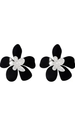 PENDIENTES MAXI FLOR BLANCO Y NEGRO