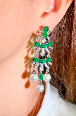 PENDIENTES PERLAS Y ESMERALDAS